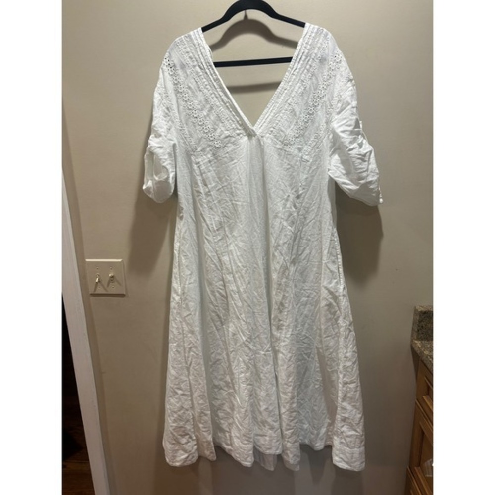 NWT FREE PEOPLE L DAYBREAK LACE EMBROIDERED EYELET MIDI DRESS WHITE COTTAGECORE - Picture 3 of 13